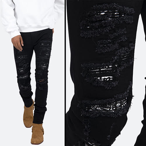 mnml X165 PAISLEY STRETCH SKINNY DENIM - BLACK/BLACK | KingStar