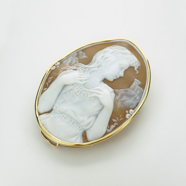 K18 イエローゴールド シェル カメオ ブローチ 日本製枠– ジュエリー柿屋