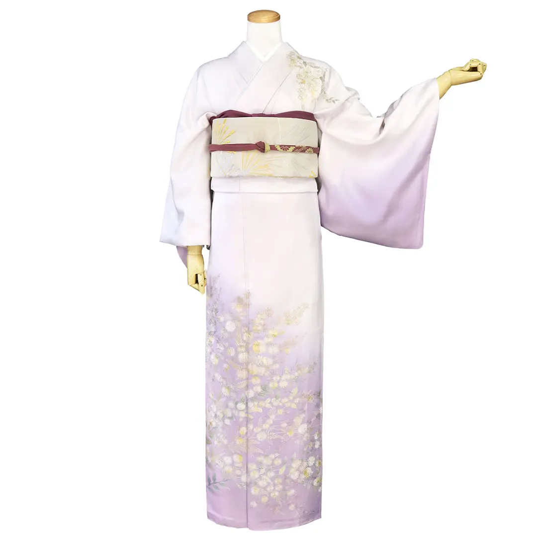 和田光正・金彩友禅】藤色のぼかしに花々の訪問着（袷） | 宅配着物