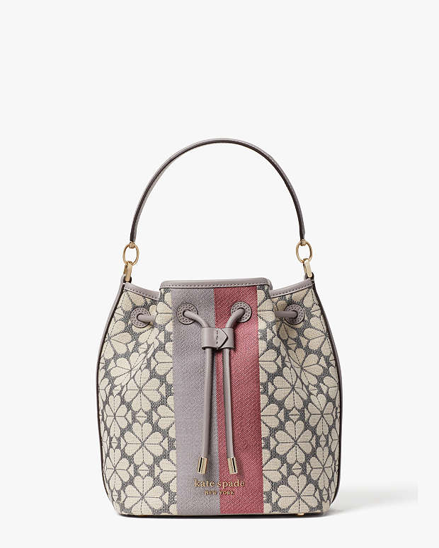 スペード フラワー ジャカード ストライプ ミディアム バケットバッグ