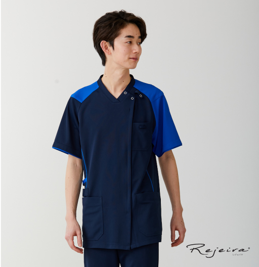 KZN713スクラブジャケット半袖（男女兼用）(ネイビー×ロイヤルブルー