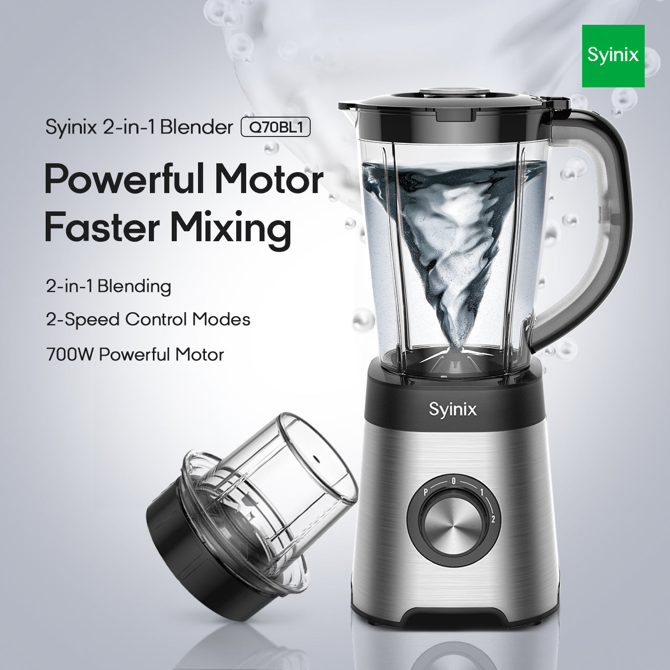 Syinix Power Blender Smoothie Maker 2-In-1 With 1.5L Silver Q70BL1