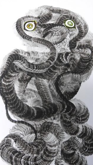 今年2019年・平成最後の書き初めは一筆蛇技法による「エイリアン