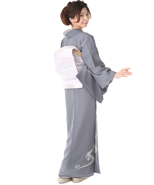 絽 訪問着レンタル（夏用）｜藍墨茶に流水 ポリエステル｜H0268｜L