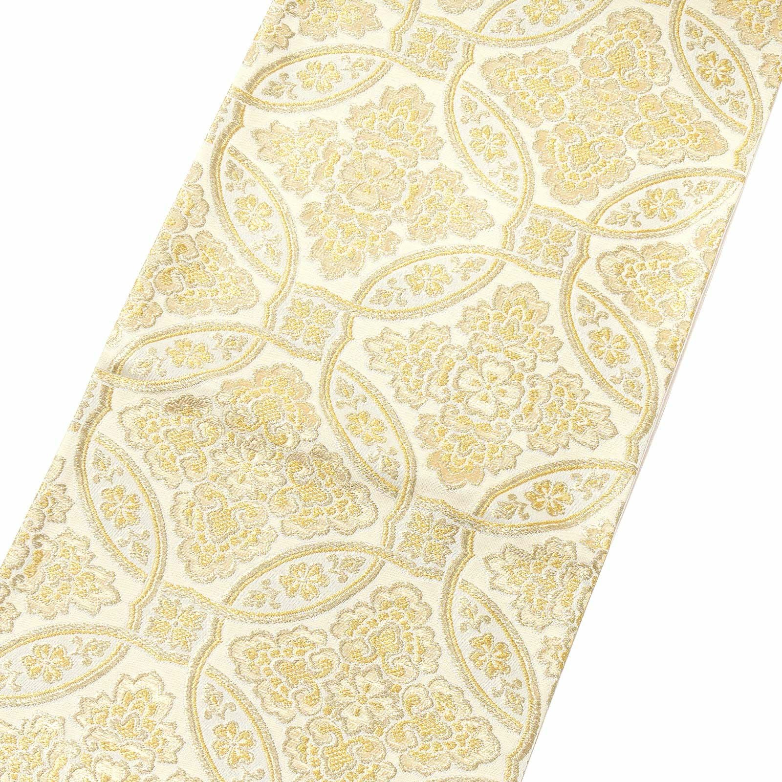 振袖 袋帯 単品「生成り色×金 輪違に唐花」六通柄 日本製 お仕立て