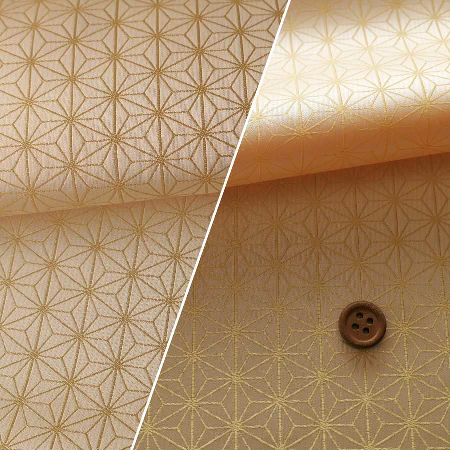 光沢ジャカード 麻の葉(シャンパンイエロー) 10cm単位 切り売り |生地