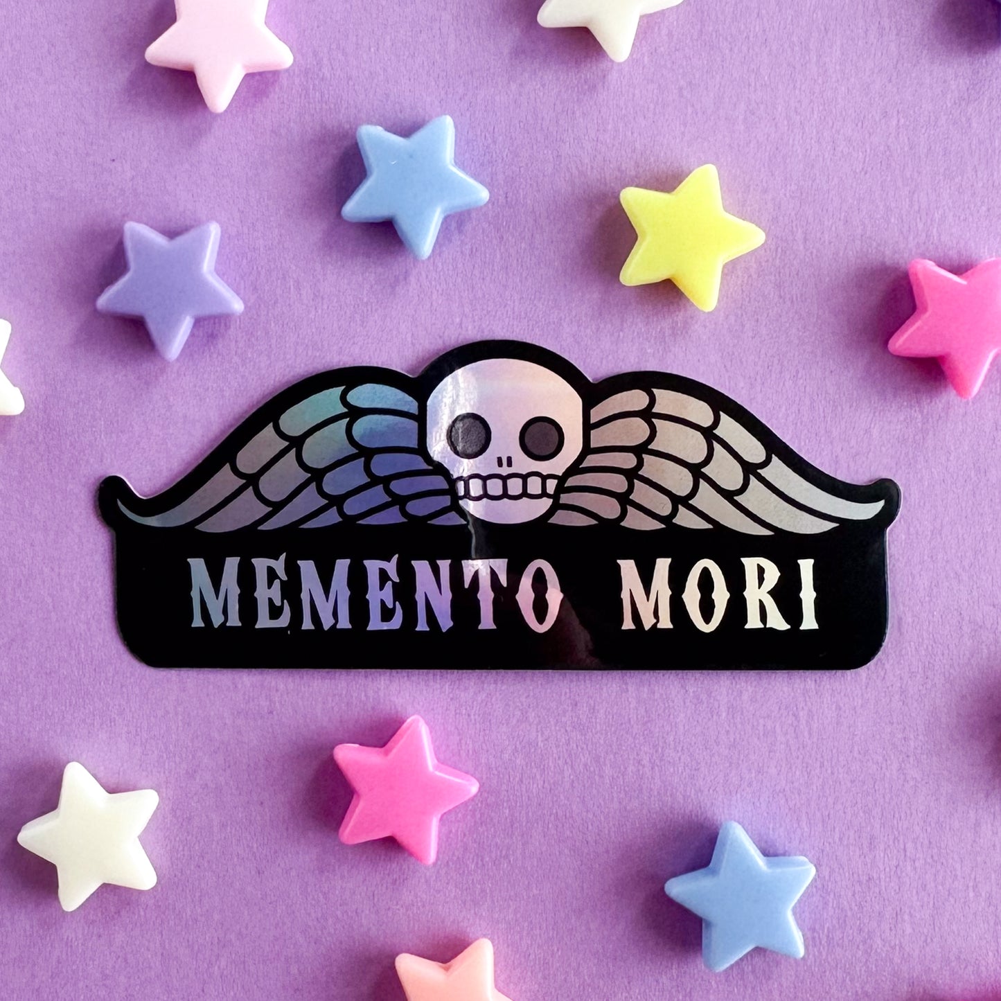 Memento Mori Holographic Sticker – Kitty With A Cupcake