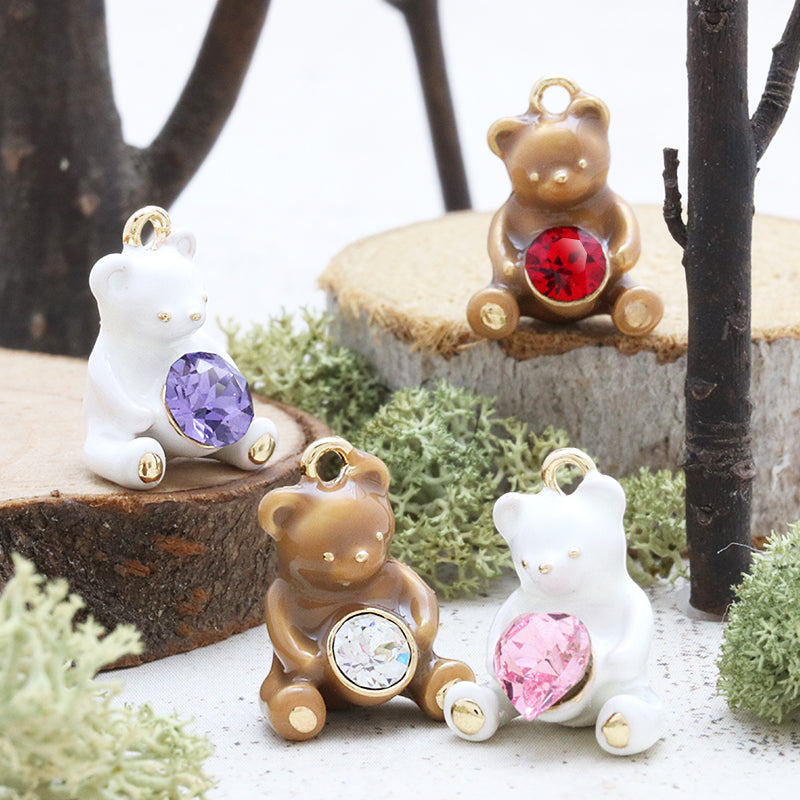 石座チャーム テディベア ＃1088 PP31用 ホワイト/G – 貴和製作所