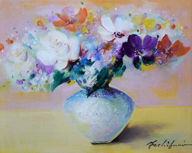 渡辺芳文「花」油絵・F3号 絵画買取・販売の小竹美術