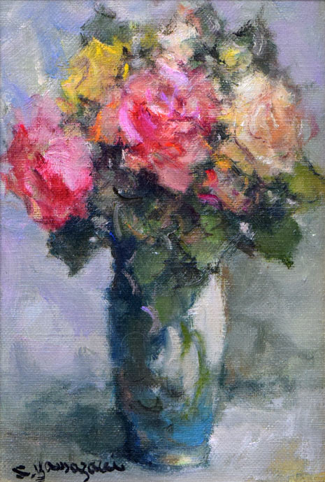 山崎翠祥「薔薇（木製額）」油絵・SM 絵画買取・販売の小竹美術