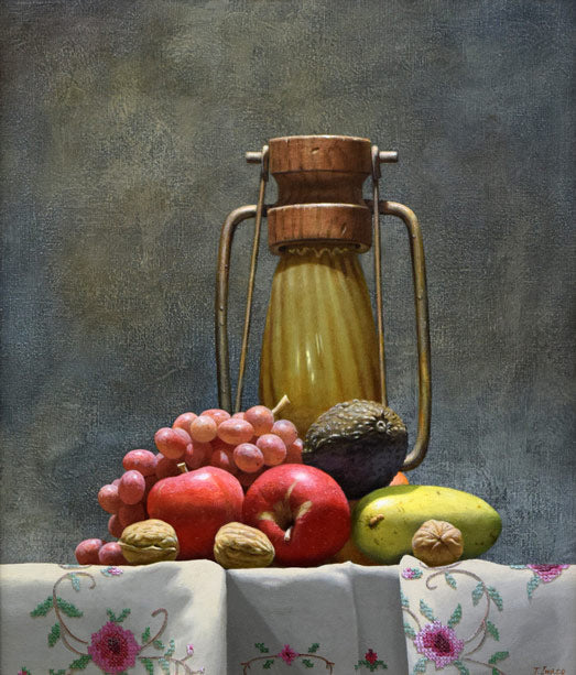 岩戸敏彦「ランプと果実」油絵・F10号 絵画買取・販売の小竹美術