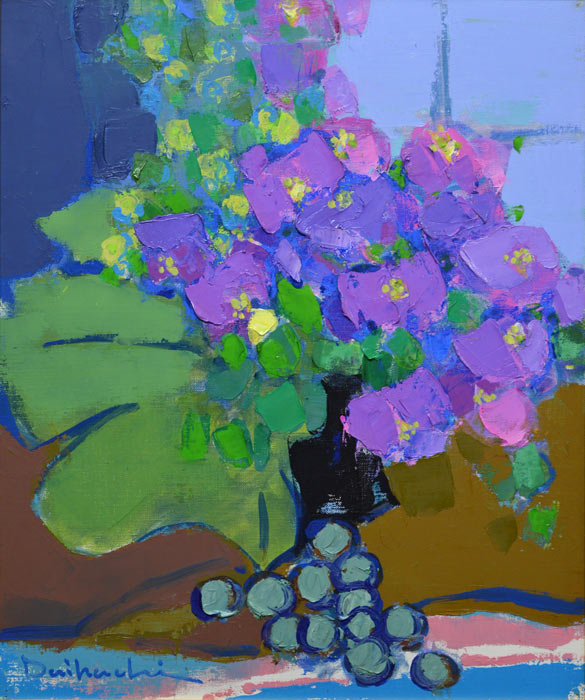 糸大八「窓辺の花」油絵・F8号 絵画買取・販売の小竹美術