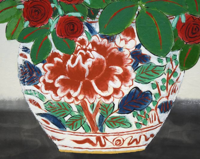 青木乃里子「薔薇」肉筆岩彩画・変形12号 絵画買取・販売の小竹美術