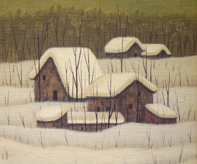 福井良之助「冬の部落」油絵・SM 絵画買取・販売の小竹美術