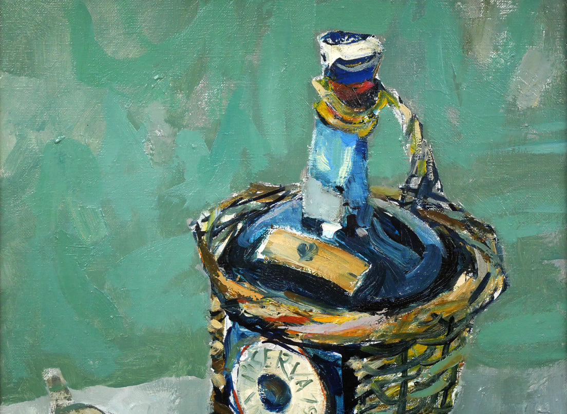 豊島輝彦「洋酒ビンのある静物」油絵・F6号 絵画買取・販売の小竹美術