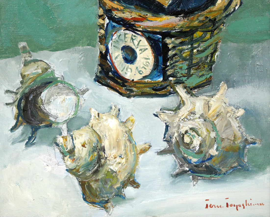 豊島輝彦「洋酒ビンのある静物」油絵・F6号 絵画買取・販売の小竹美術