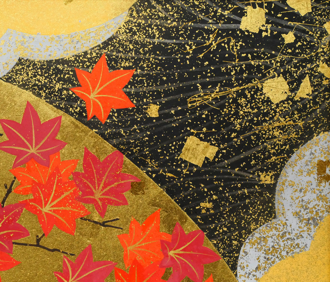 植田環「扇面輝図 紅葉」日本画・F6号 絵画買取・販売の小竹美術