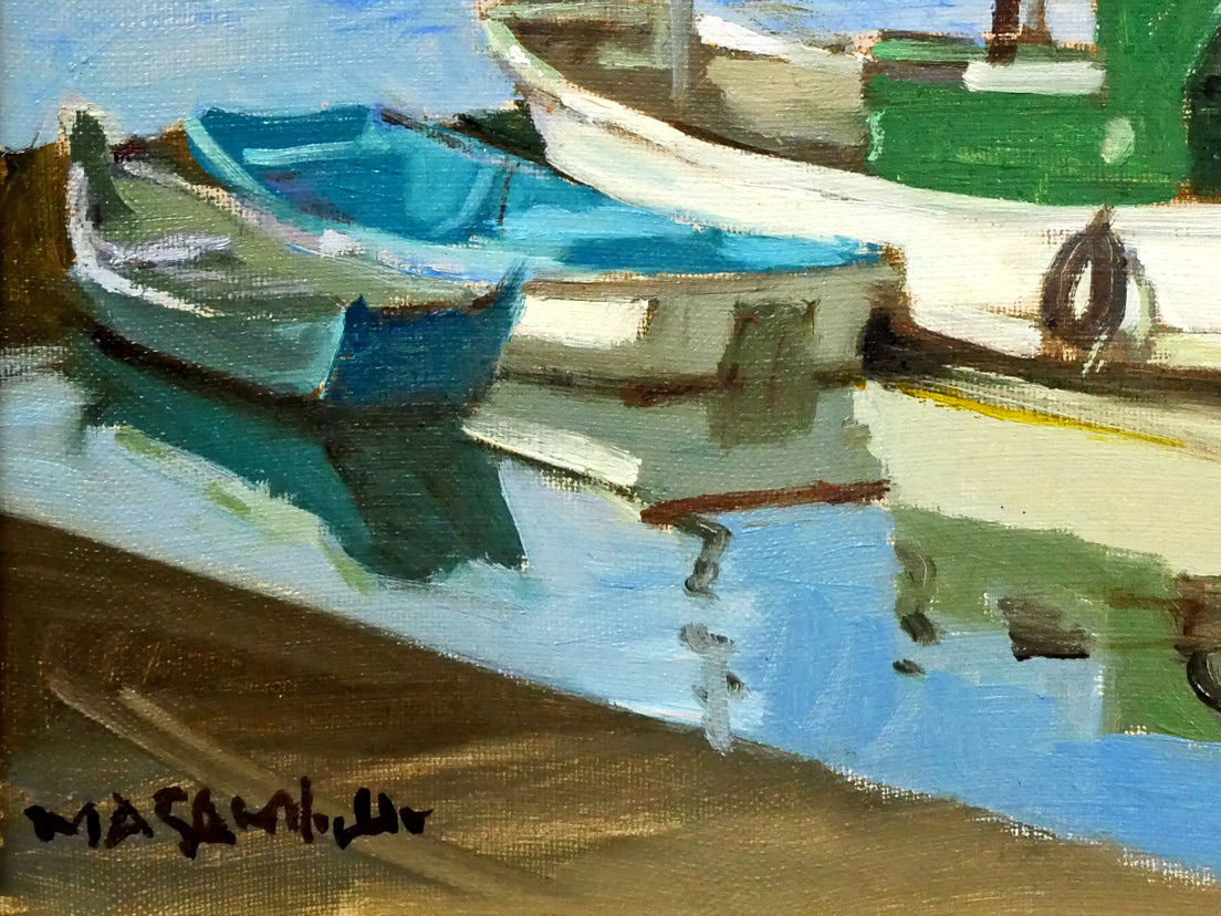 山岸正巳「岩内漁港」油絵・F4号 絵画買取・販売の小竹美術