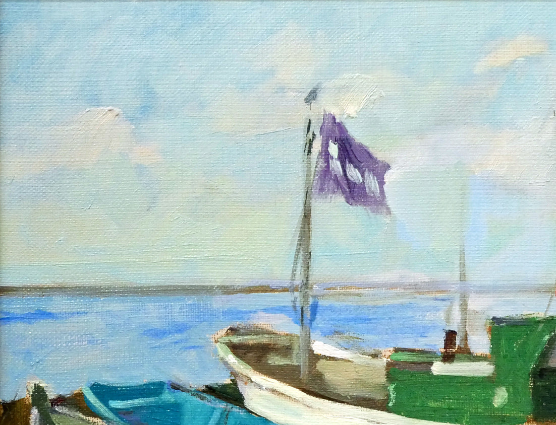 山岸正巳「岩内漁港」油絵・F4号 絵画買取・販売の小竹美術