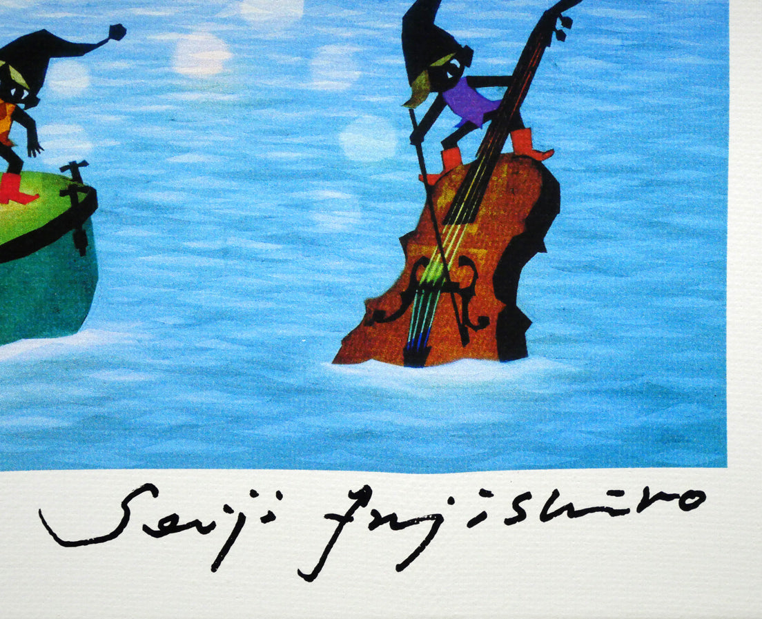 藤城清治、絵画、油彩4号こびとくんこの指とまれ新品額縁、肉筆、山下