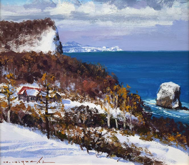 絵画 油絵雪の隈畔渡辺良雄