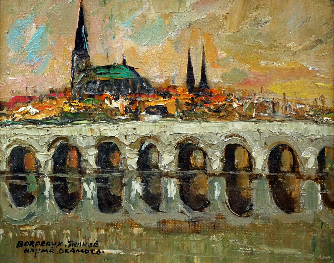 岡本肇「ボルドー風景（フランス）」油絵・F3号 絵画買取・販売の小竹美術