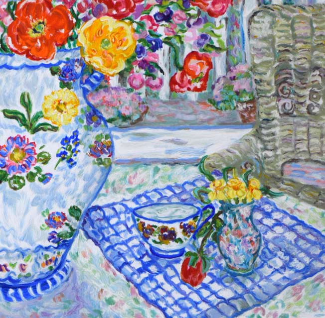 レスリー セイヤー（Leslie SAYOUR）「カラフルテーブル」シルク