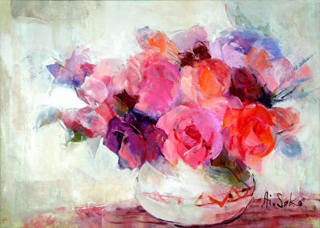 瀬古愛「薔薇」油絵・F4号 絵画買取・販売の小竹美術