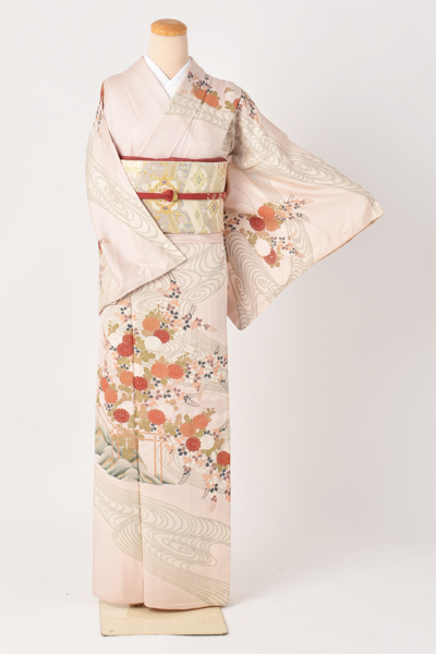 ひとえ_【訪問着・四季草花に流水】｜着物レンタルあき (来店着付け