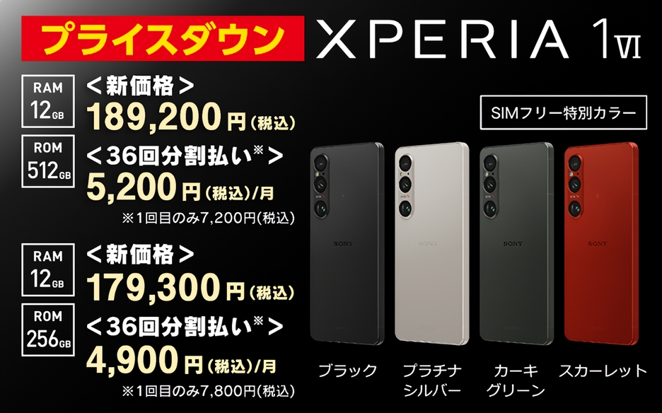 SIMフリーモデル「Xperia 1 VI（XQ-EC44）」が最大約1.5万円の初値下げ