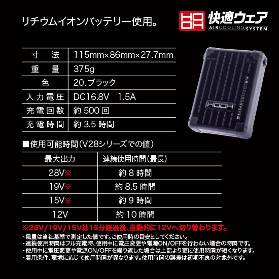 村上被服鳳凰V2803バッテリー単体