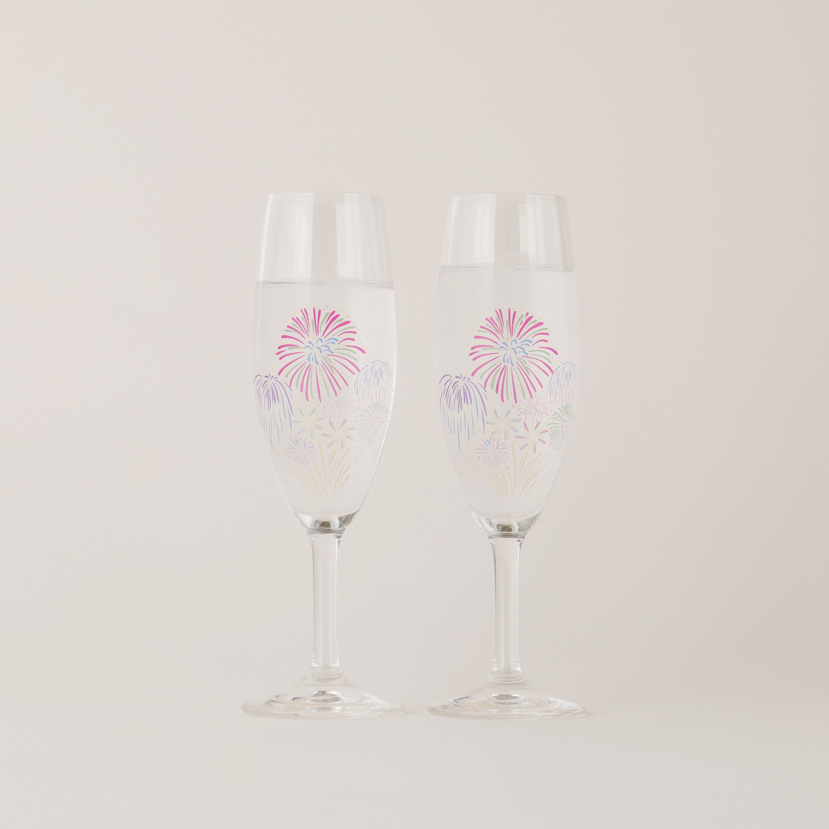 冷たい飲み物を注ぐと花火が浮き出るシャンパングラス / ペアセット