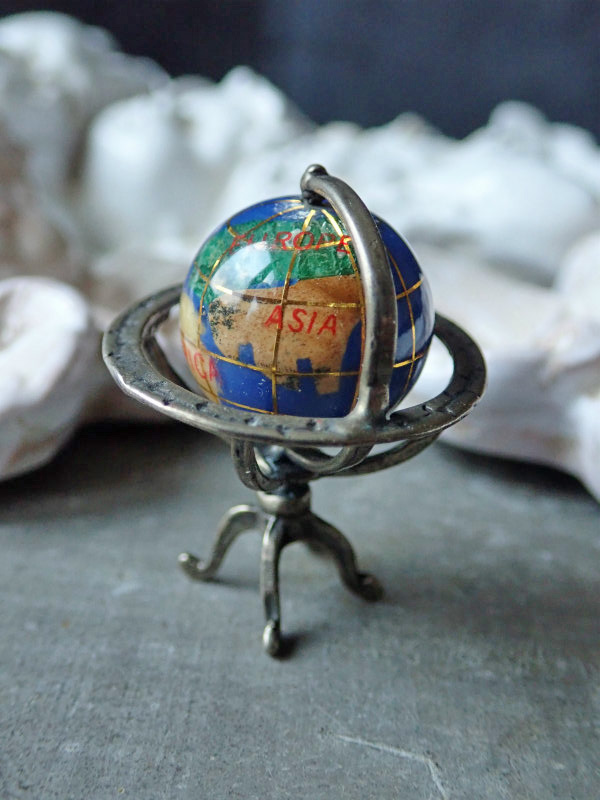 イタリア製ヴィンテージシルバー800ミニチュア】【地球儀】イタリア