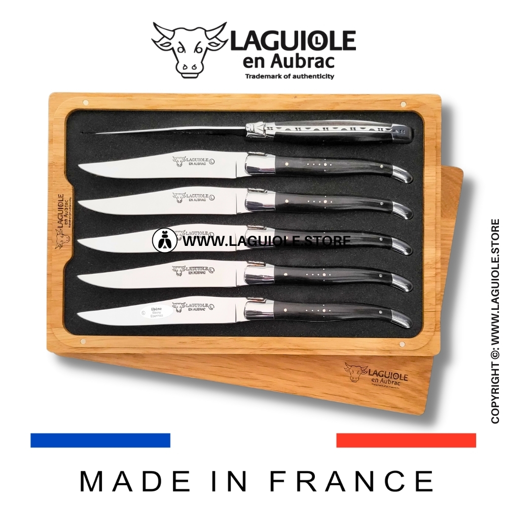 Set of 6 Laguiole en Aubrac Steak Knives Ebony wood handles