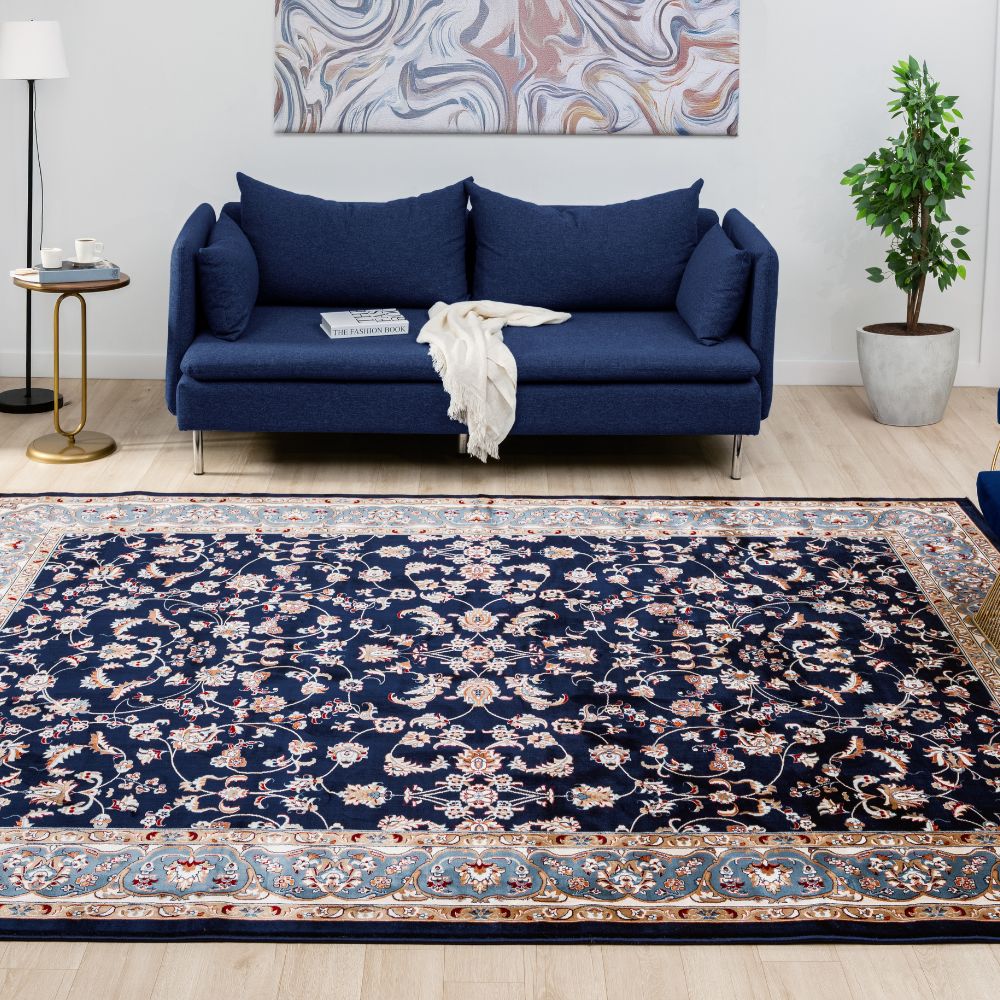 Isfahan Floral Vine Navy Blue Persian Area Rug | LA Rug Linens