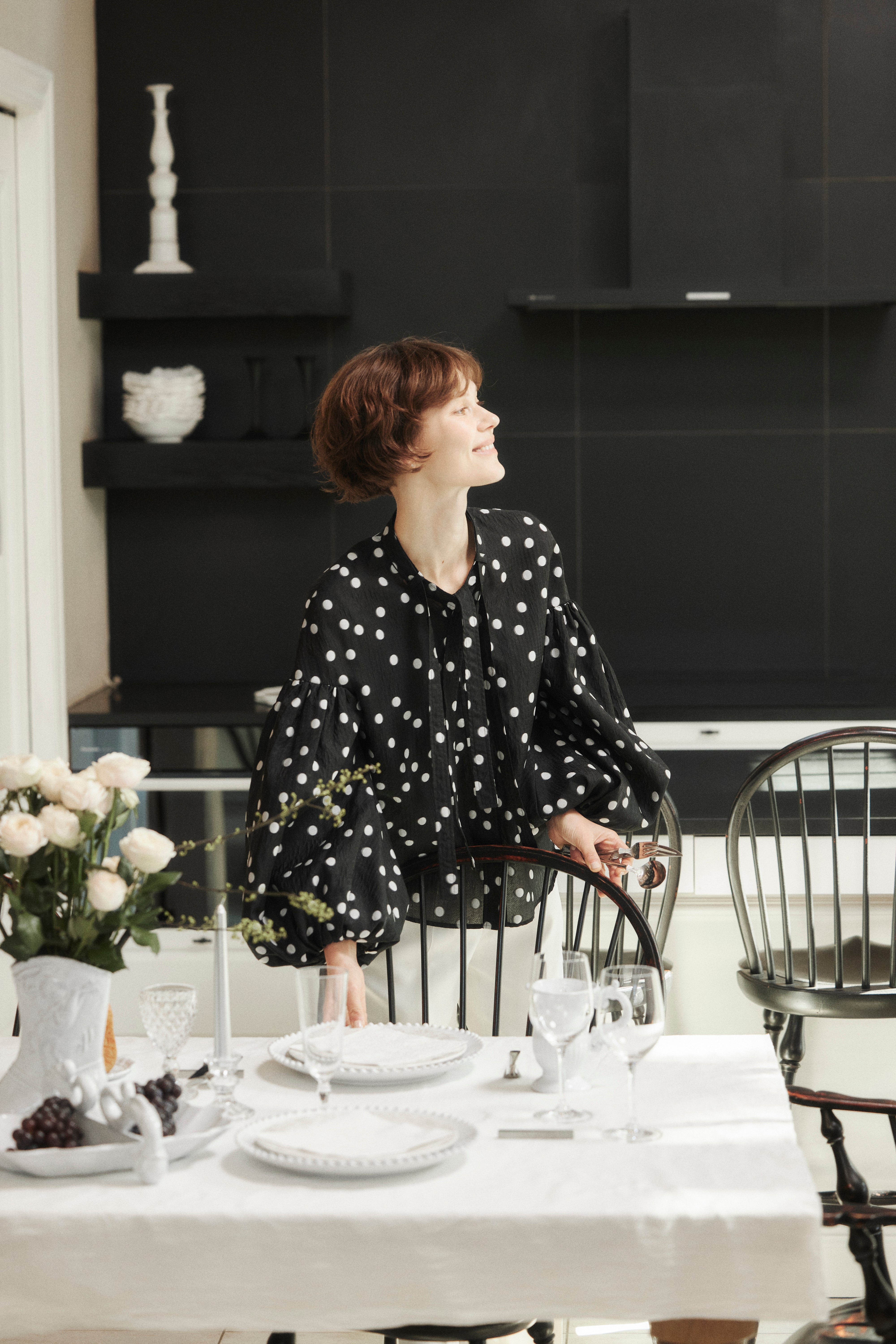 Sheer Polka Dot Ribbon Blouse – L'AUBE BLANC