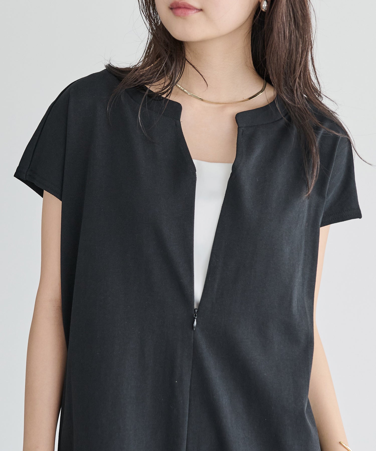 バイカラーフロントファスナーワンピース | ラビアンジェ-⼤きいサイズ