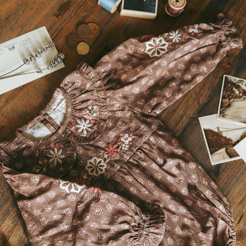 Lali Kids（ラリキッズ）2025AW Little Belle Romper in Brown Block