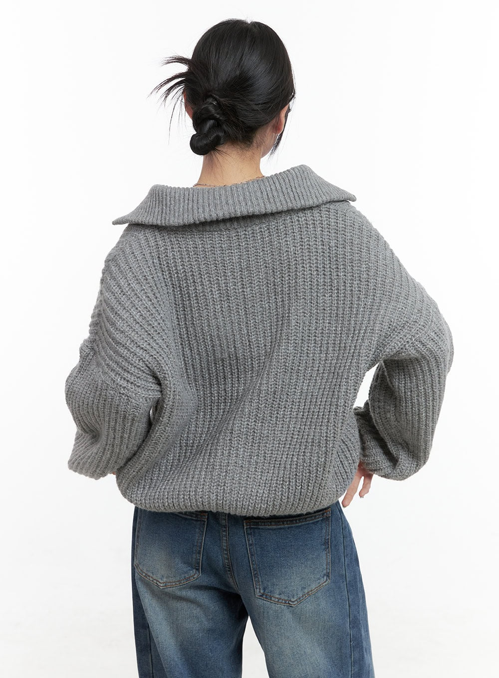 Oversized Cable Knit Zip-Up Sweater OS410 - Korean Women's Fashion
