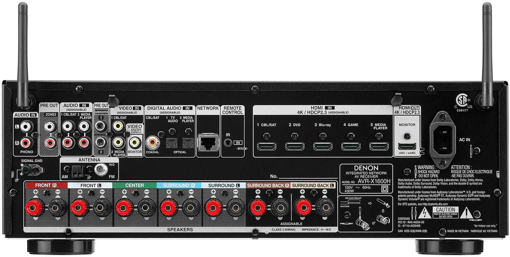 Denon® AVR-X1600H 7.2CH 4K Ultra HD AV Receiver | M & H Appliance