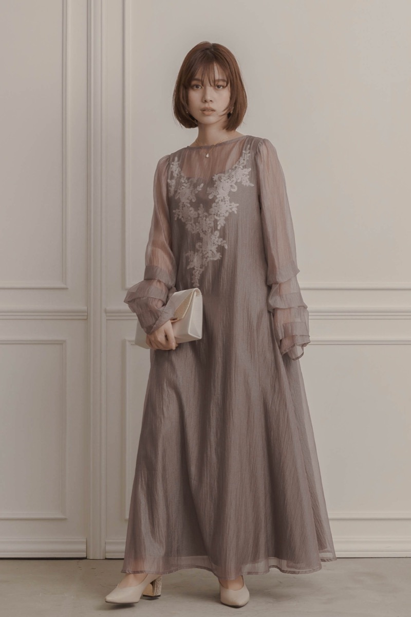 ブラウンのシアーオーガンジーAラインドレス | LE' RURE | M