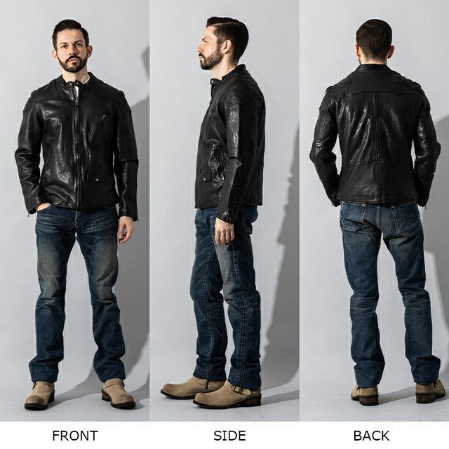 Liugoo Leathers 本革 フルベジ ビンテージ仕上げ シングルライダース