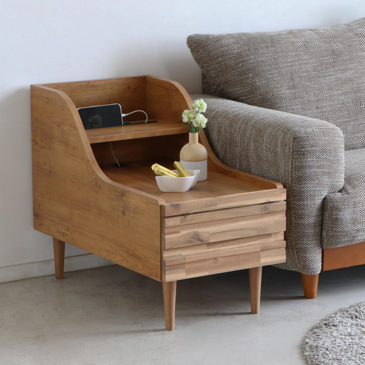 サイドテーブル 高さ59cm 天然木 日本製 （ ソファサイド ナイト