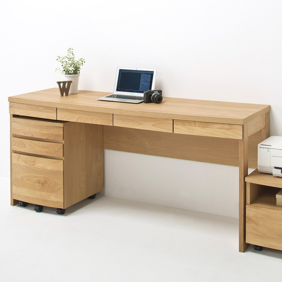 ワークデスク シンプル 幅160.4cm 高さ71cm 引出し付 アール （ 開梱