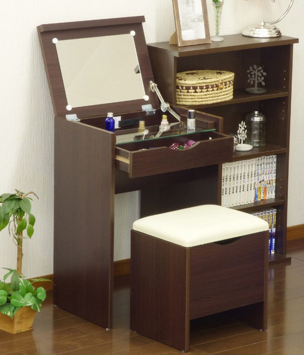 ドレッサー デスク スツール付 ナチュラル （ 化粧台 鏡台 メイク台 鏡