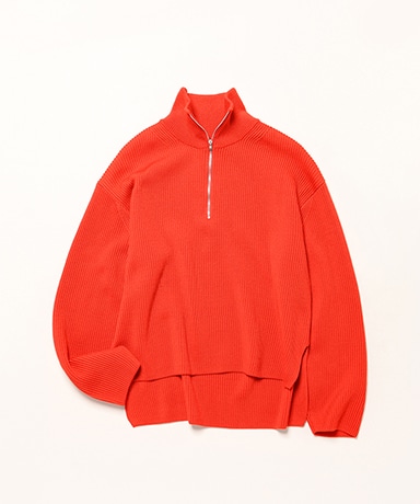 Women Solid Wool Rib Half Zip(2(WOMEN) Vermilion/バーミリオン