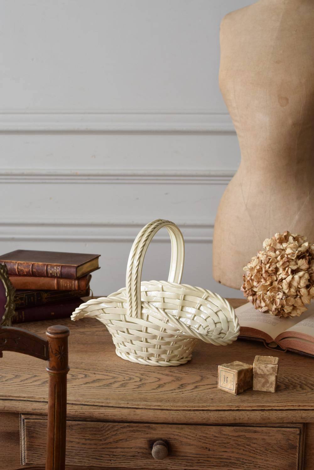 フランスアンティーク雑貨 セラミックバスケット 陶器