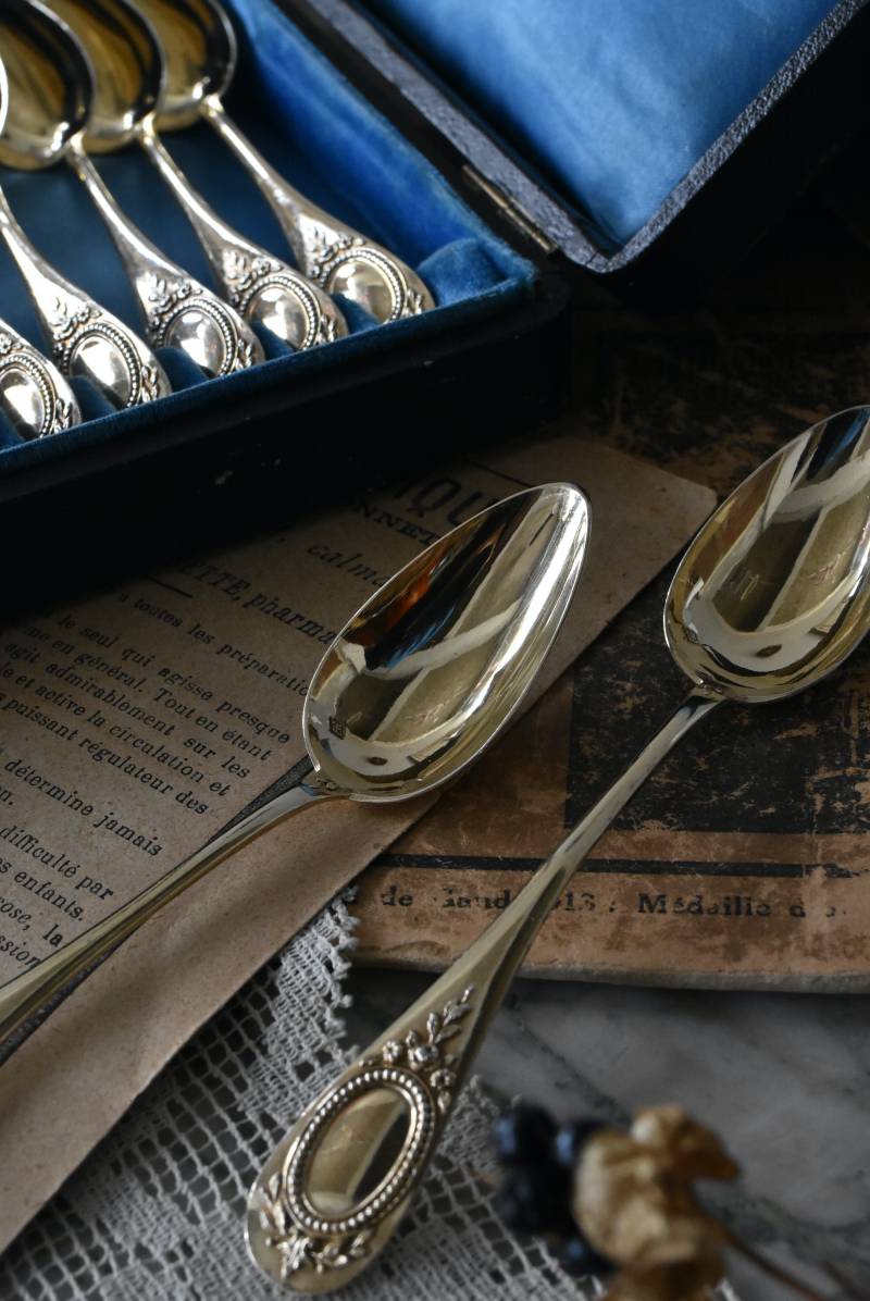 フランスアンティーク雑貨 ティースプーン12本セット ヴェルメイユ