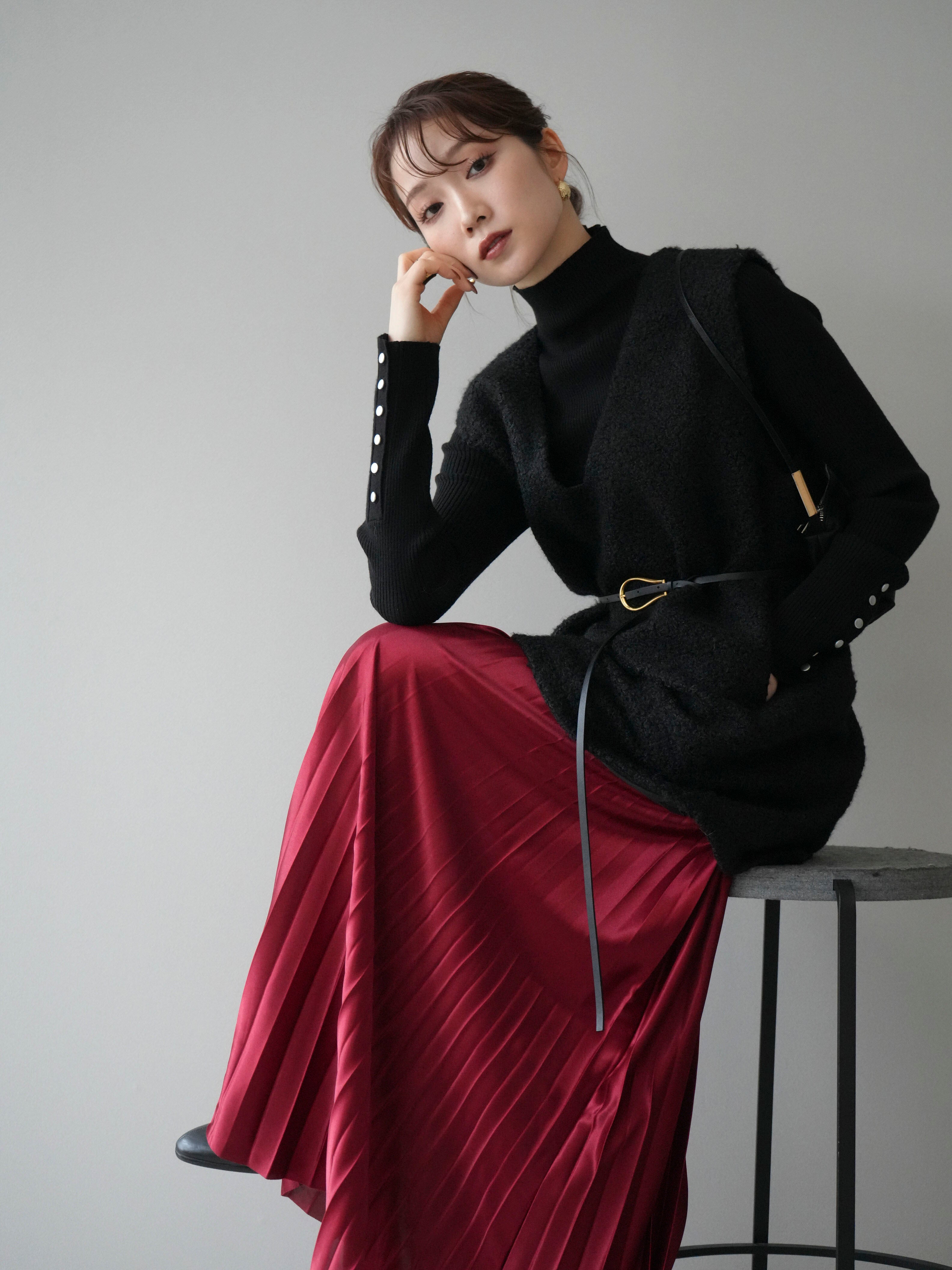 予約]ミックスループヤーンニットミニワンピース/black – Lumier