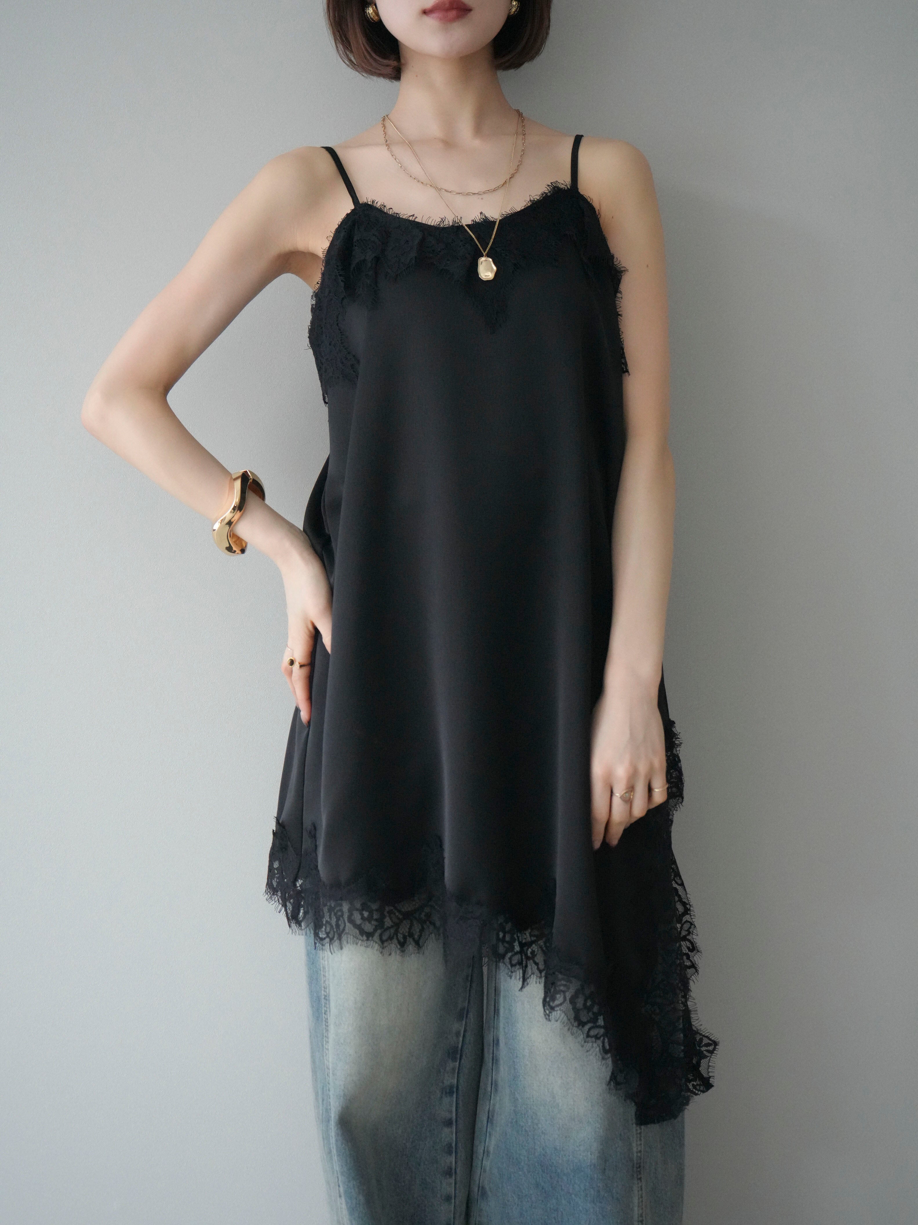 予約]アシンメトリーサテンレースキャミソール/black – Lumier